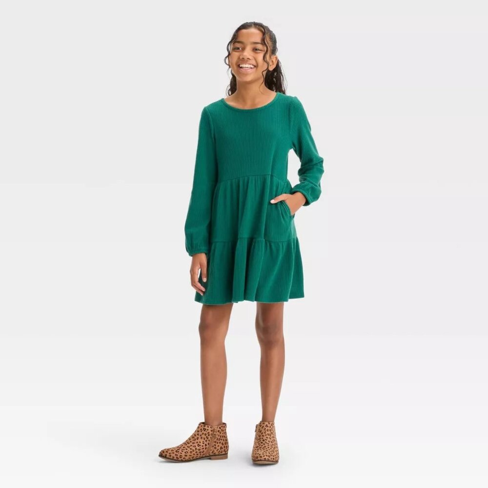 Cat & Jack - Girls' Long Sleeve Cozy Dress - Forest Green - Picture 3 of 10